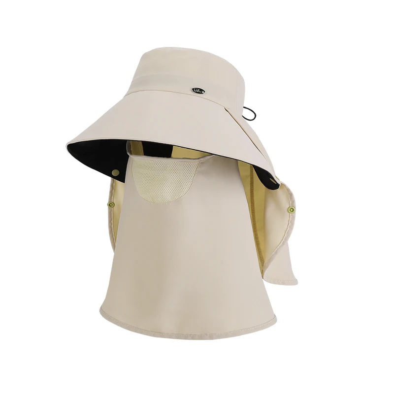 6184-New spring and summer women's outdoor cycling detachable face mask sun hat withwidebrim,shawl-likeheadcover, neck protector