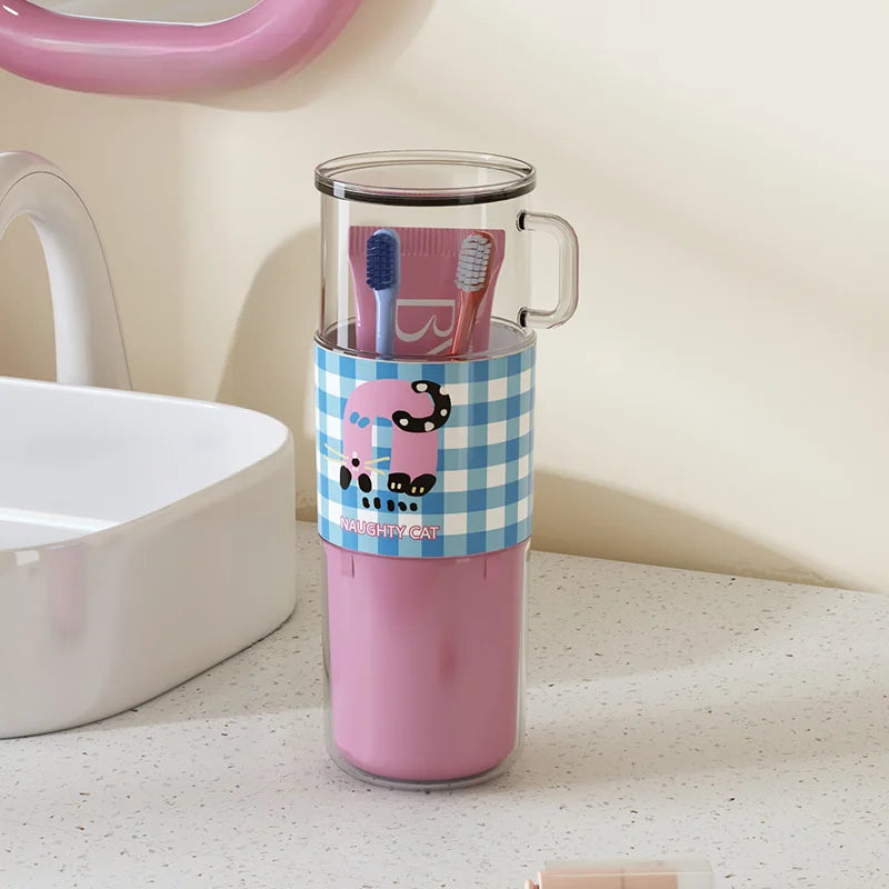 Toothbrush Storage Box with Handle, Travel Essential - Portable Toothbrush Storage Box, Equipped with Travel Mouthwash Cup