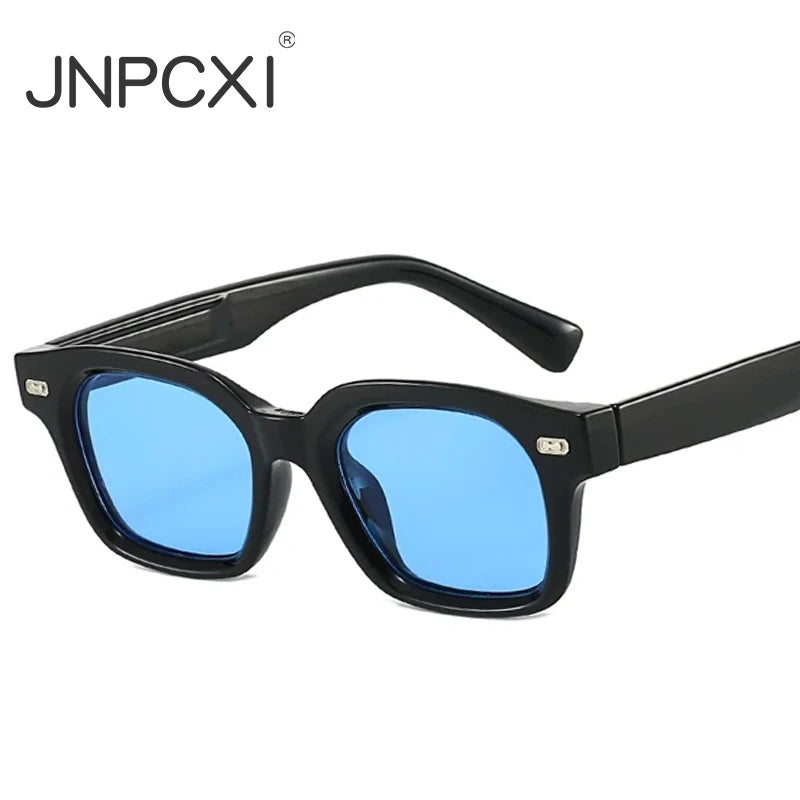 JNPCXI New Square Sunglasses Women Fashion Black Blue Shades UV400 Retro Rivets Men Clear Anti Blue Light Glasses Frame