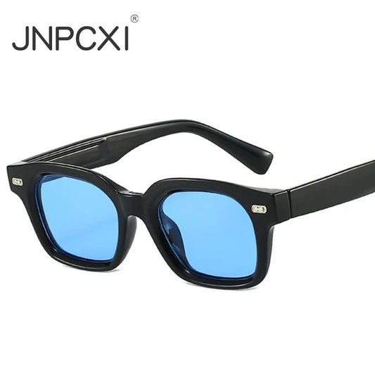 JNPCXI New Square Sunglasses Women Fashion Black Blue Shades UV400 Retro Rivets Men Clear Anti Blue Light Glasses Frame