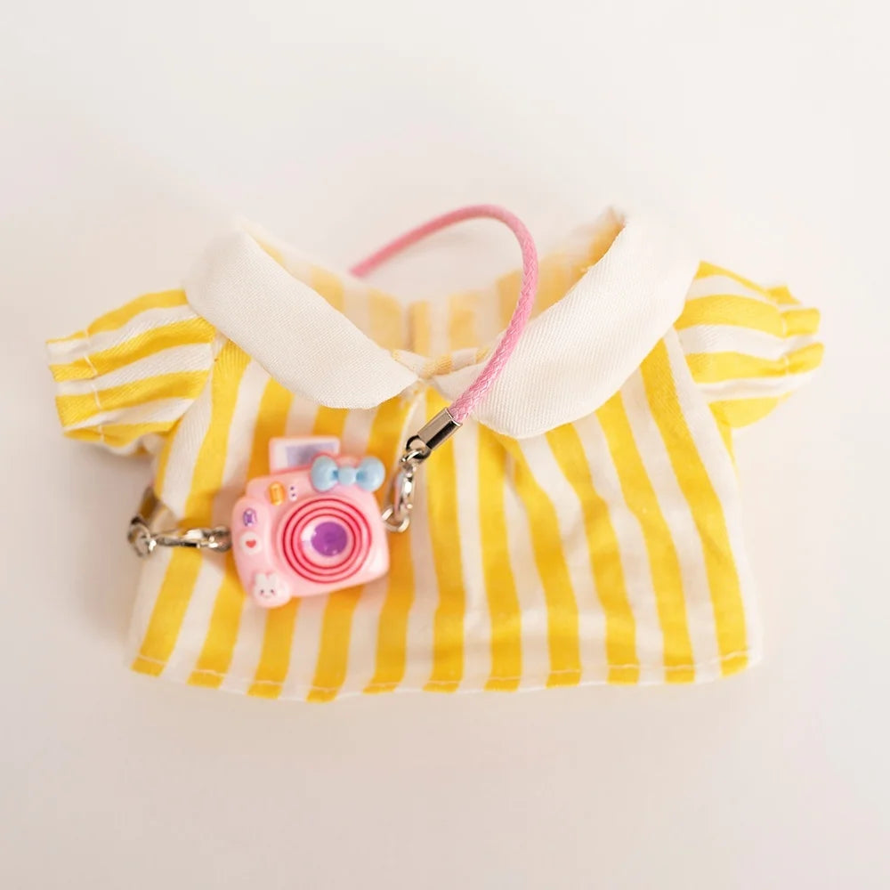 17 Cm Labubu Plush Toy Doll T-shirt with Denim Overalls Labubu Plush Toy Doll Pendant Clothes High quality