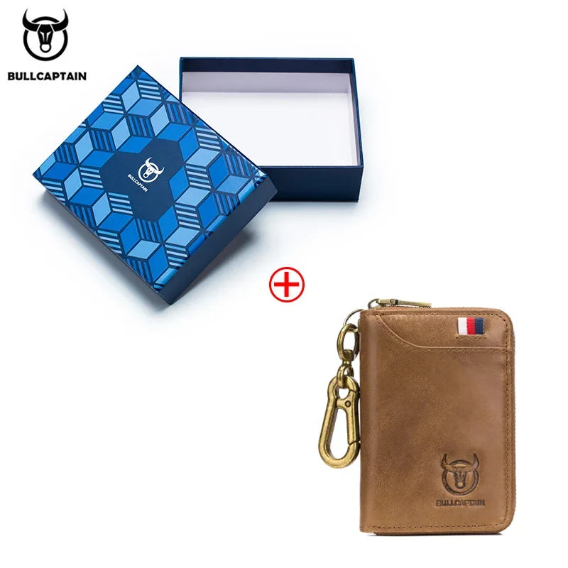 BULLCAPTAIN Genuine Leather Men's Key Card Holder High Quality Multifunctional Car Key Chain Wallet Mini Card Holder Key Holder