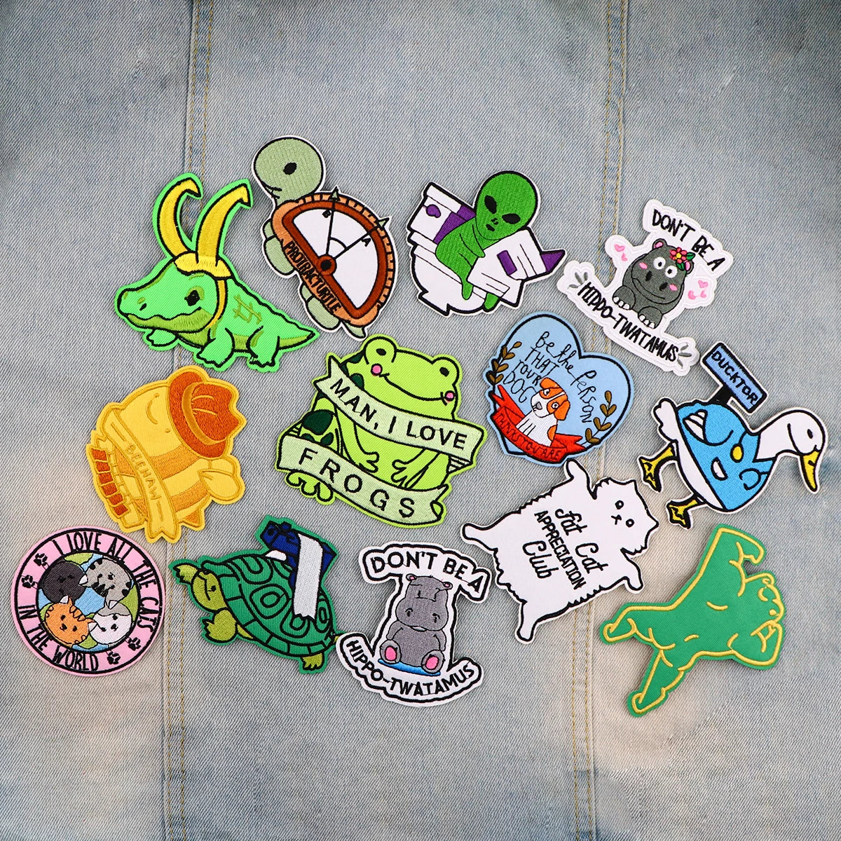 Cartoon Turtle Patches For Clothing Funny Hippo Patches Cute Animal Duck Patch Iron on Embroidery Patches on Clothes Stickers