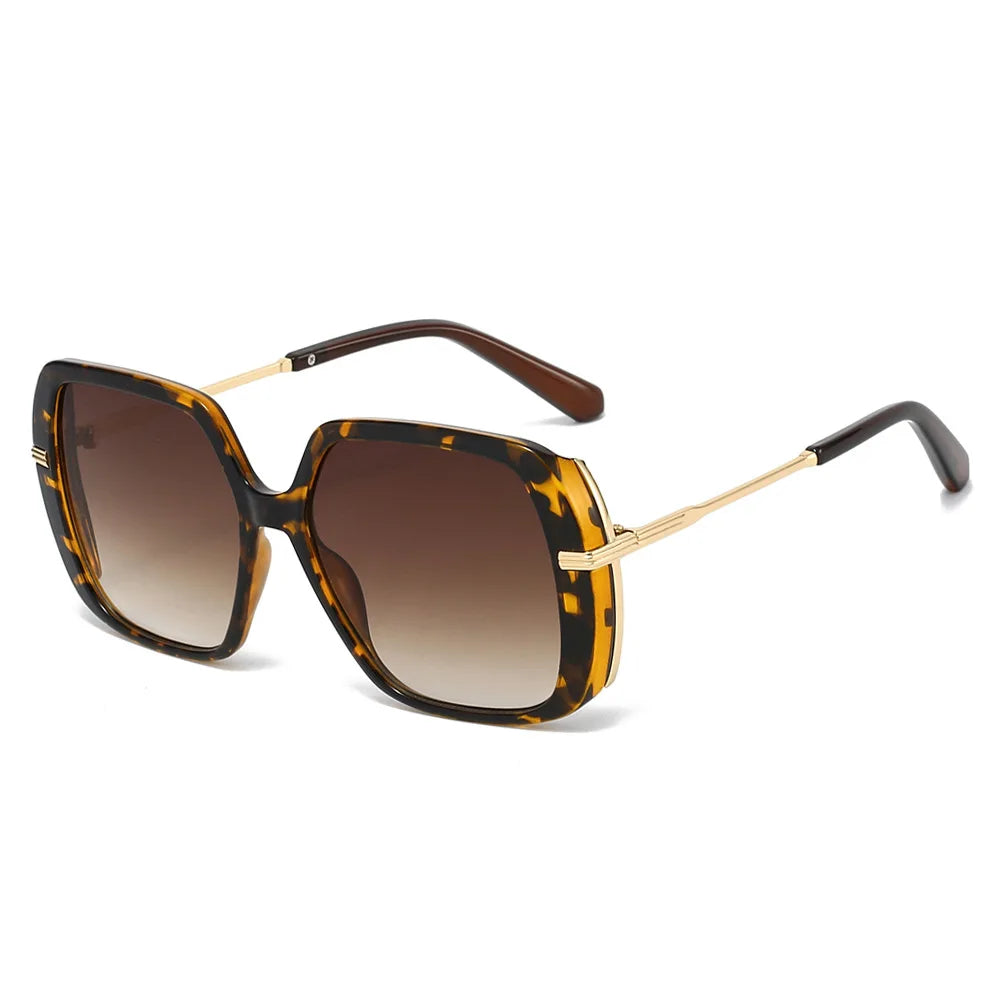 JNPCXI Retro Square Rivets Men Sunglasses Gradient Shades UV400 Fashion Green Leopard Women Clear Lens Frame