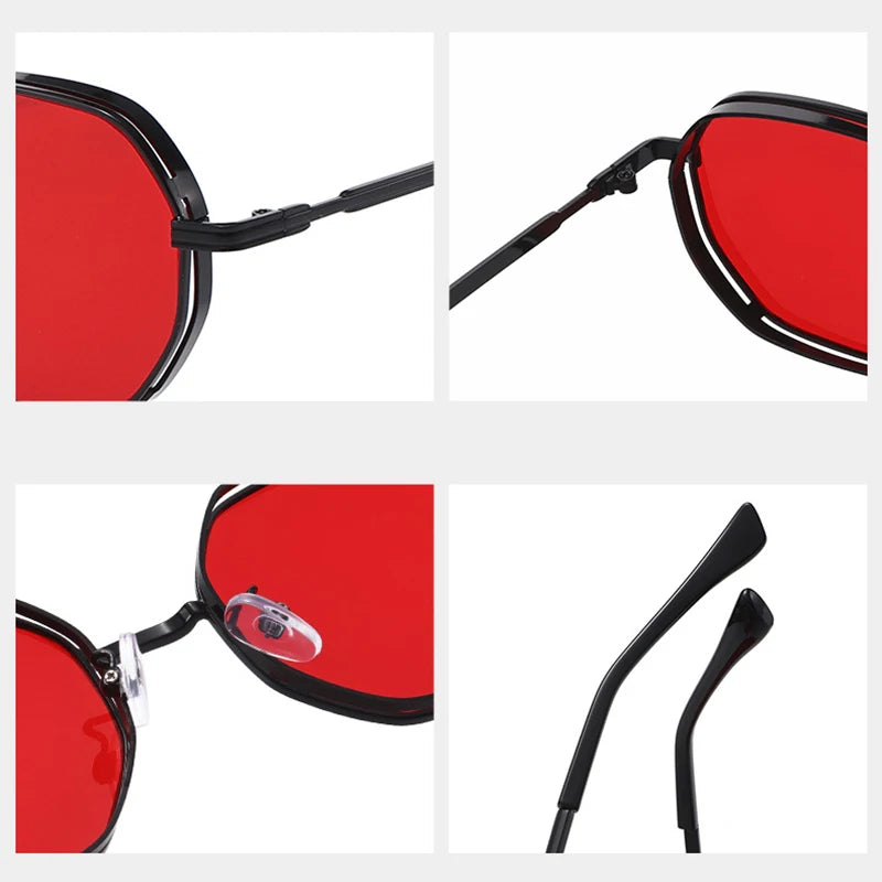 JNPCXI New Polygon Round Metal Sunglasses Women Fashion Clear Ocean Gradient Purple Lens Shades UV400 Men Sun Glasses