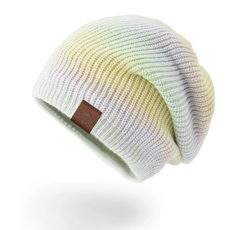 Xinbaoguan 60% acrylic 9858 autumn and winter new knitted hat trend gradient tie dye warm hat rainbow fashionable woolen hat