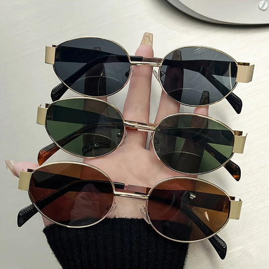 3pcs Sunglasses Oval Retro Small Frame European and American Sunglasses Women Fashion Metal Sunglasses