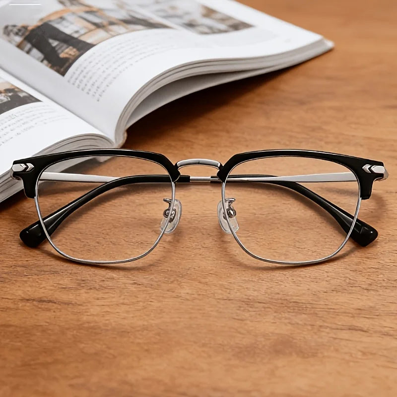 Classic Business Half Frame Glasses for Men with Rugged and Handsome Technology, Anti Blue Light Business Eyebrow