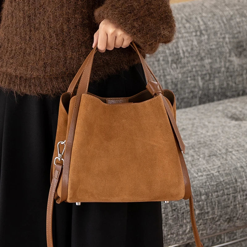 Women Suede Cow Leather Shoulder Bag Female Genuine Leather Versatile Handbags Ladies Fashion Luxury Designer Crossbody Bags