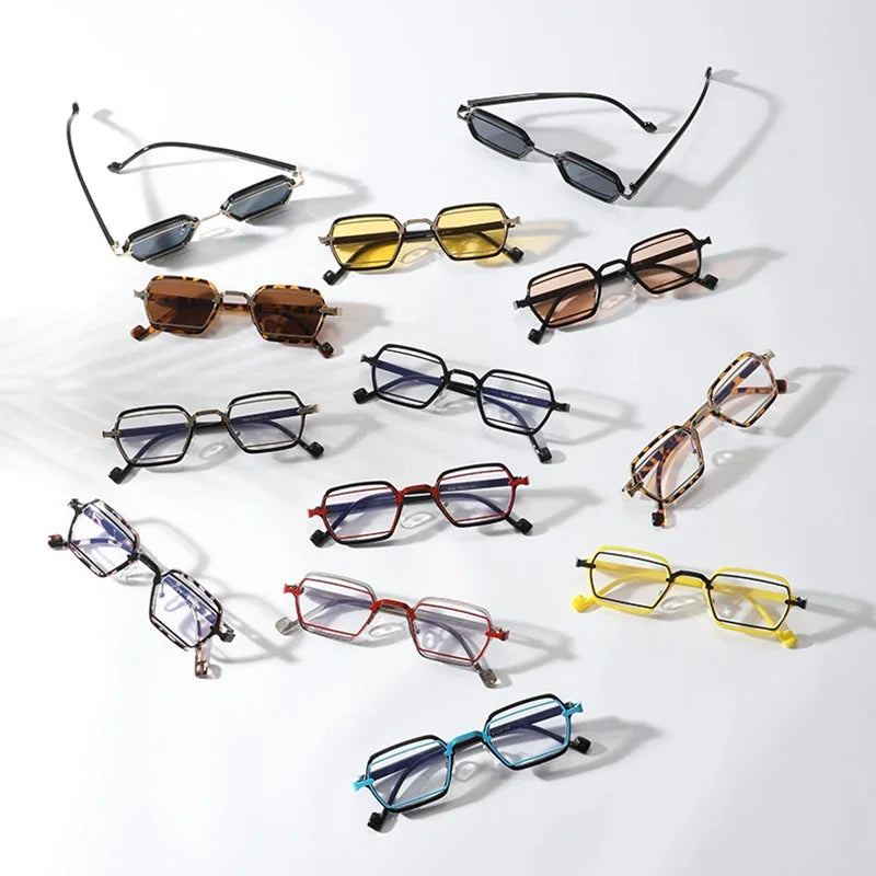 JNPCXI New Retro Small Punk Square Sunglasses Women Shades UV400 Fashion Clear Lens Men Anti Blue Light Eyeglass Frame