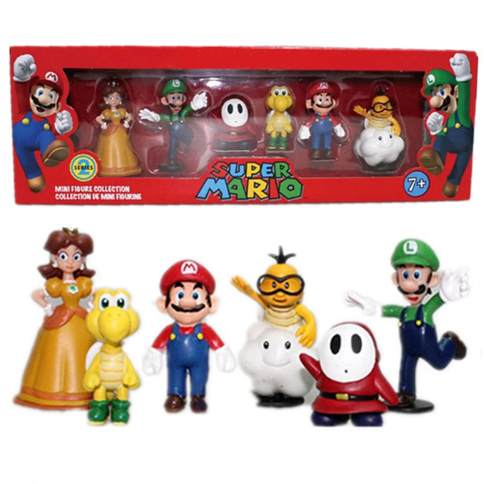 6Pcs Super Mario Bros PVC Action Figures Set Luigi Yoshi Donkey Kong Mushroom