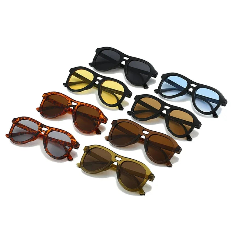 JNPCXI Vintage Double Bridges Pilot Men Sunglasses Fashion Shades UV400 Women Tea Sun Glasses