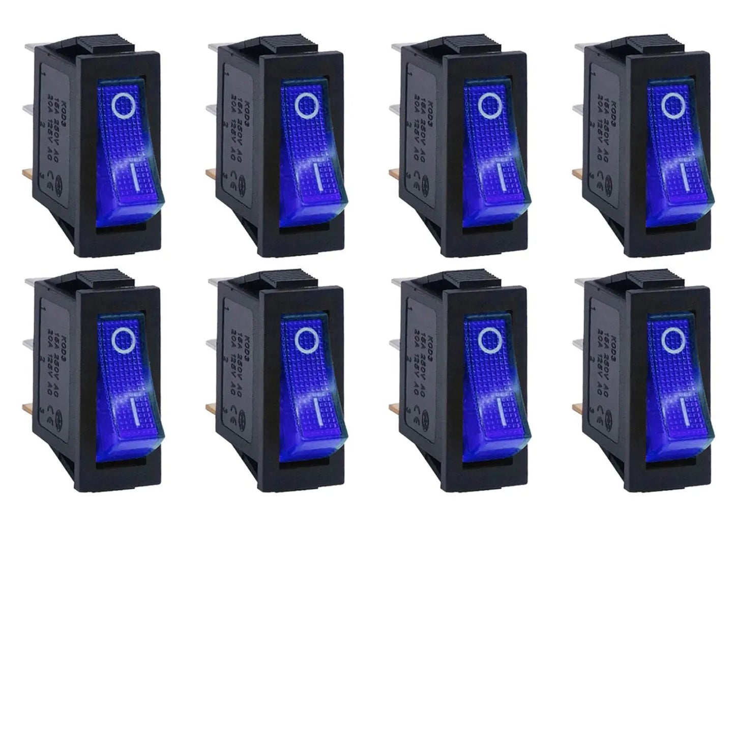 8Pcs AC 250V/15A, 125V/20A Illuminated LED On/Off SPST 3 Pin 2 Position Mini Boat Rocker Toggle Switch Snap for Househould DIY
