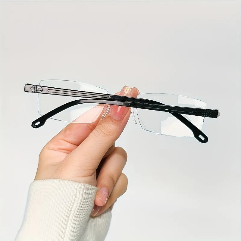 3-piece set of men's and women's presbyopia glasses - stylish frameless rectangular frame, prescription+1.0 to+4.0