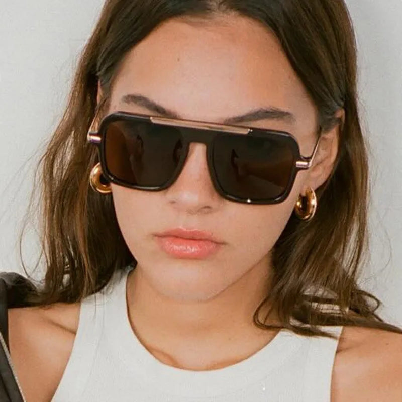JNPCXI New Retro Square Sunglasses Double Bridges UV400 Fashion Designer Shades for Men And Women Gradient Sun Glasses