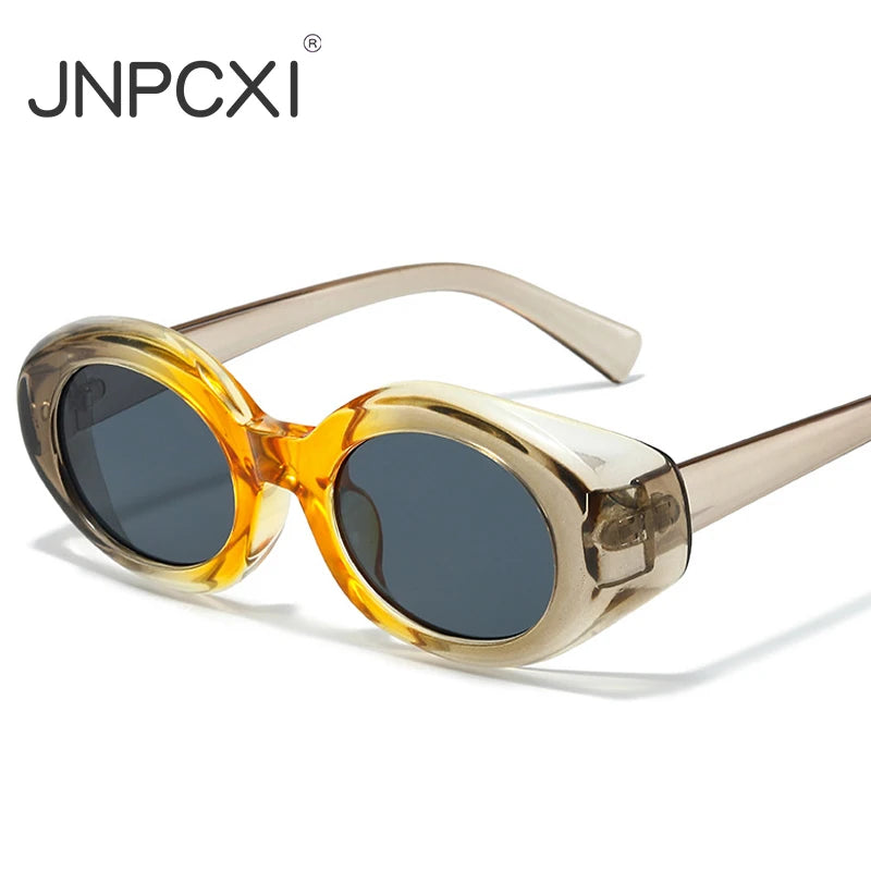 JNPCXI New Oval Sunglasses Women Blue Pink UV400 Punk Fashion Gradient Shades UV400
