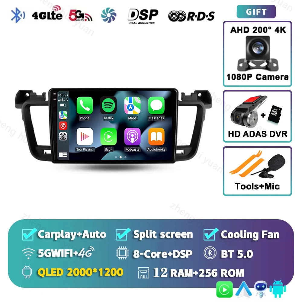 For Peugeot 508 2011 - 2018 Android 15 12+256GB CarPlay Auto Car Radio Multimedia Video Player GPS stereo Head Unit 4G WIFI