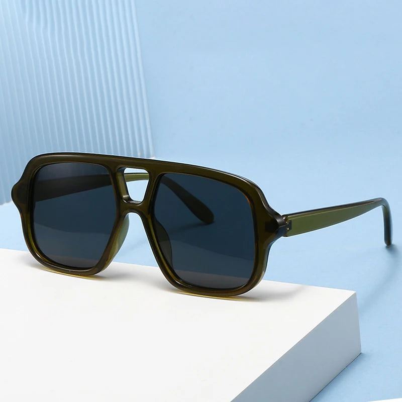 JNPCXI New Ins Popular Fashion Double Bridges Square Men Sunglasses Vintage Punk Yellow Shades UV400 Men Trending Sun Glasses