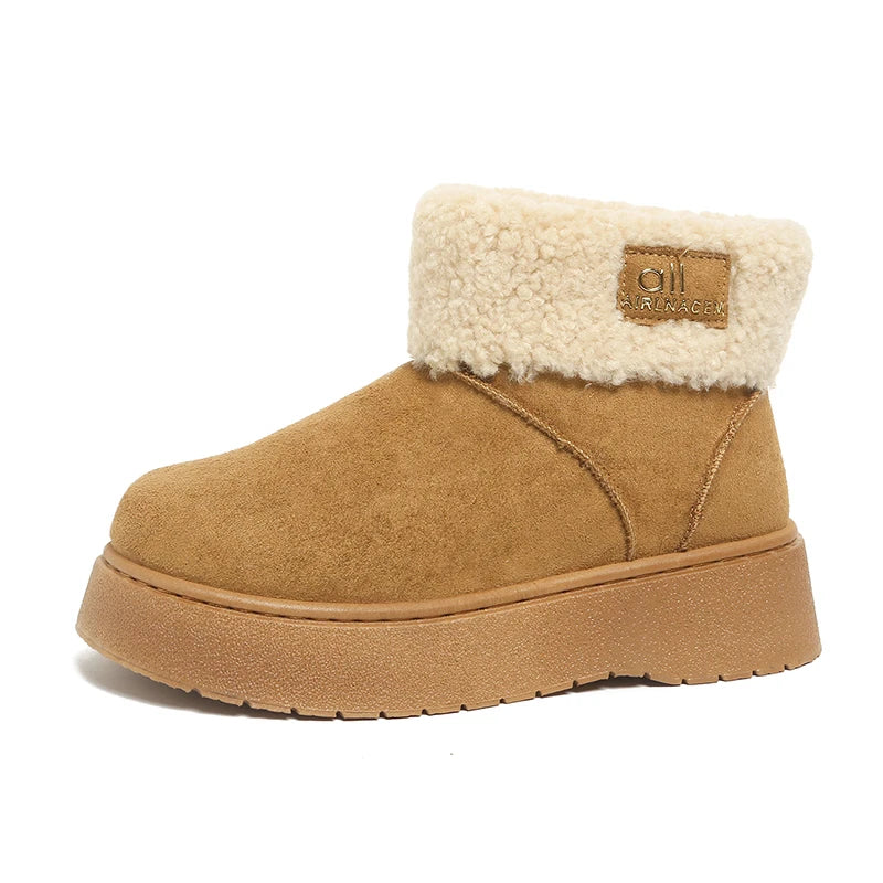 Patchwork Lambswool Platform Snow Boots Women Slip On Thicken Plush Warm Ankle Boots Woman Non Slip Thick Sole Winter Boots 41