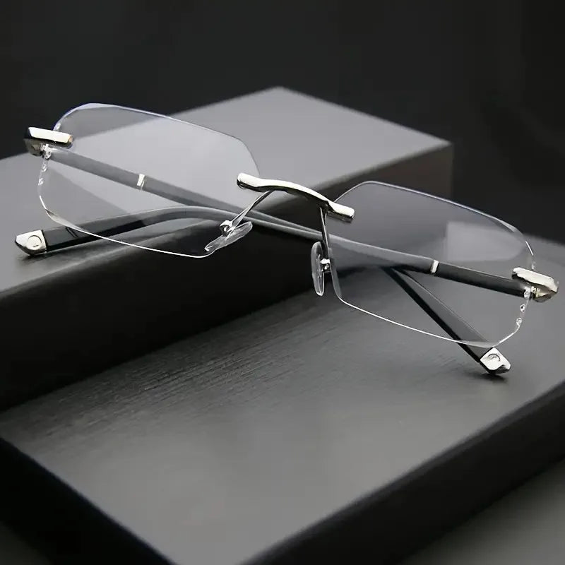Retro-style Square Rhinestone Frameless Computer Glasses for Men and Women Metal Frames Fashionable Frameless Computer Glasses