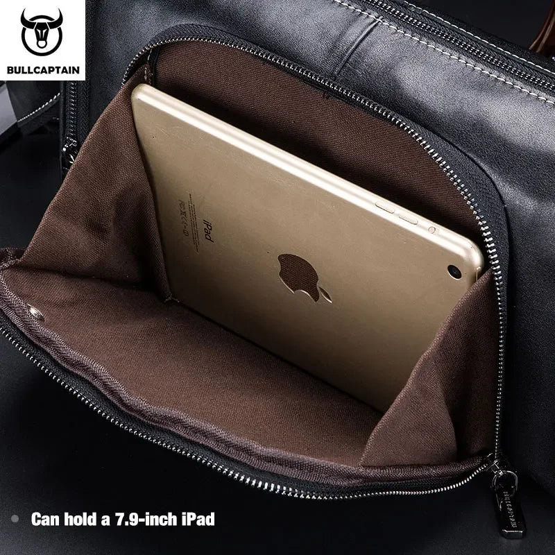 BULLCAPTAIN Leather Men's Sports Bag Fitness Shoulder Bag Retro Handbag Travel Bag Large Capacity Laptop Bag Cross Section 01