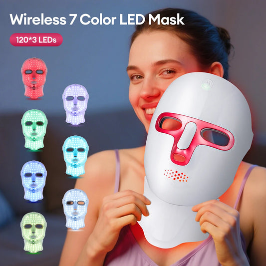 Wireless 7 Colors Photon Face Neck Beauty LED Mask Facial SPA Mask Red Light Skin Repair Skin Care Anti-Ance Tighten Anti-Aging