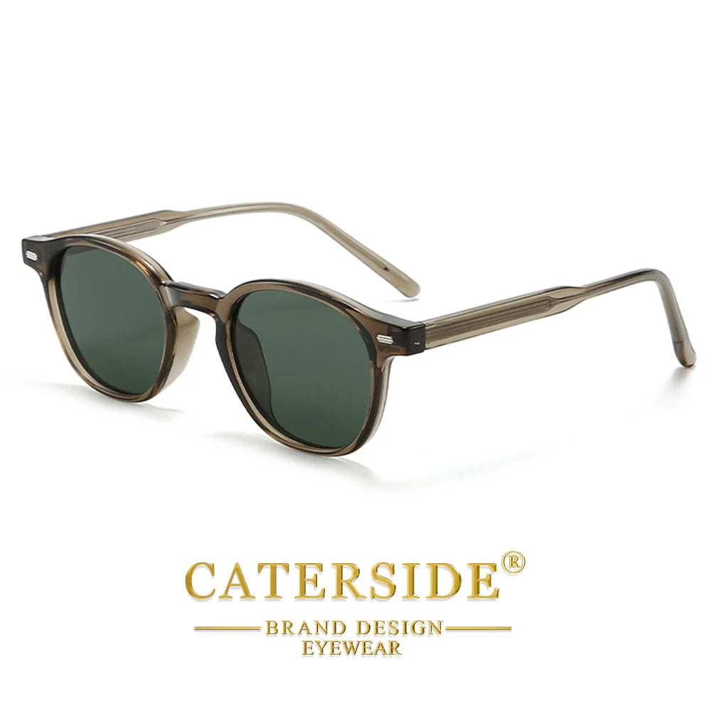 CATERSIDE Polarized Round Sunglasses Men TR Frame Core Insert Leg Sun Glasses Women Set Retro Driving Fishing Punk Eyewear UV400