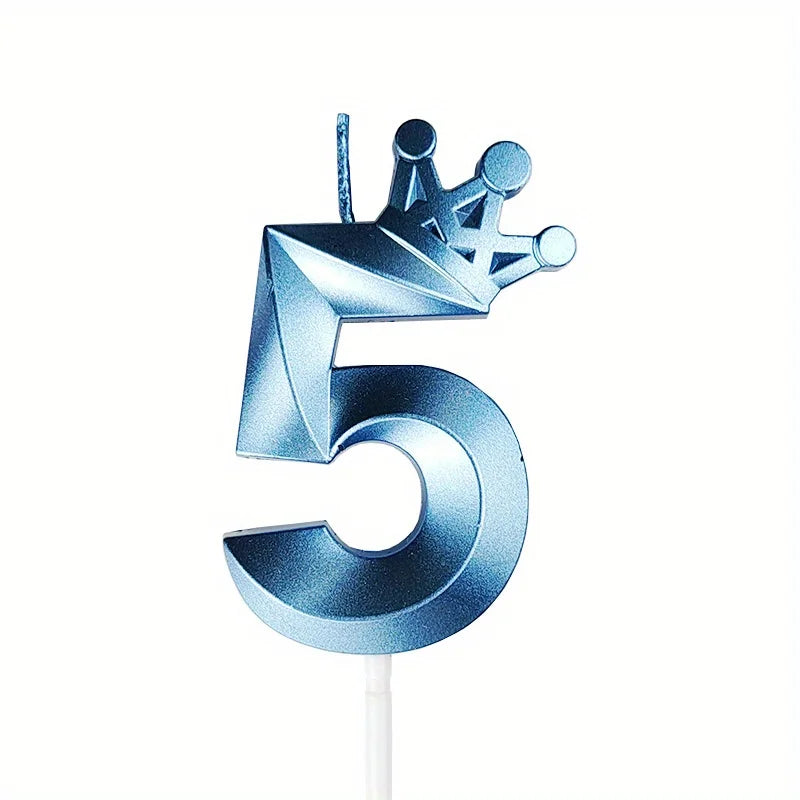 1pc, 0-9 Blue Crown Birthday Candle - Creative Party Cake Decoration and Baking Supplies for Birthdays