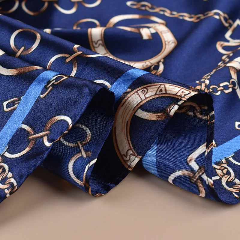 1PCS Ladies Multicolor Chain Pattern Tussah Silk Square Scarf Fashionable Wrap Headscarf for Travel Evening Party