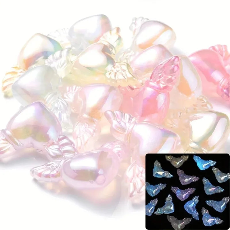 10pcs Luminous Wing Heart Beads for Jewelry Making DIY Handmade Necklace Bracelet Key Chain Beaded Pen Accessories