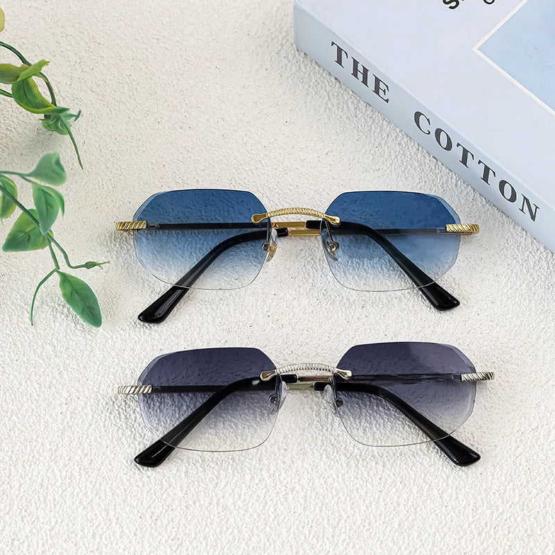 CATERSIDE New Retro Rimless Sunglasses Men's Polygon Luxury Brand Designer Sun Glasses Women Party Festival Eyewear Gift Case