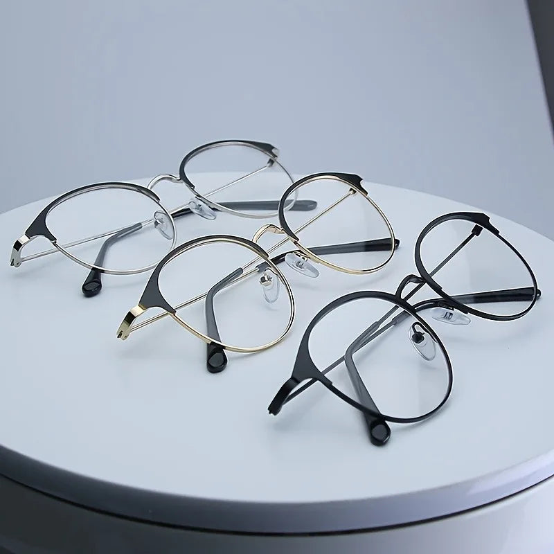1 Pair Fashionable Unisex Round Full Frame Glasses, Stainless Steel Anti-Blue Light Clear Acrylic Lenses