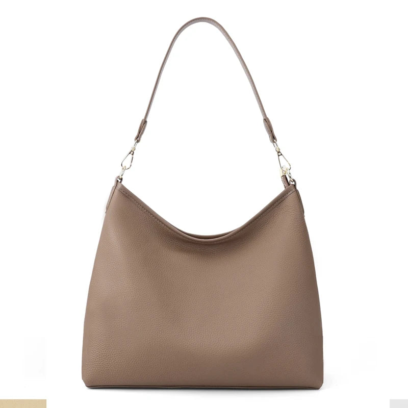 Genuine Cowhide Leather Hobo Shoulder Bag for Women Luxury Designer Pebbled Leather Large Capacity Crossbody Tote Underarm Bag