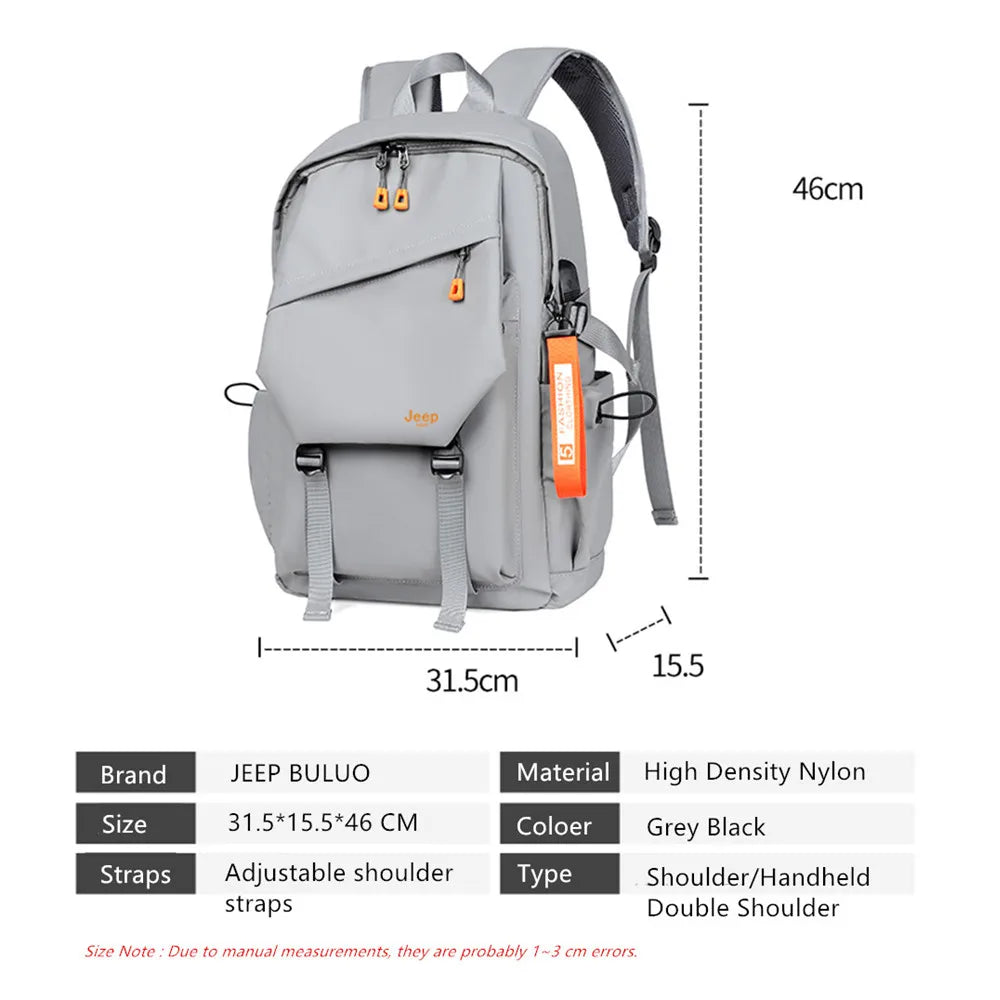 JEEP BULUO Bags 15" Laptop Backpacks Waterproof Nylon Shoulder Travel Backpack