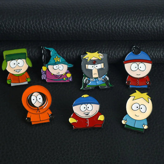 7Pcs/Set Cartoon TV Movie Cartman Figure Badges - Cute Lapel Pins for Backpacks