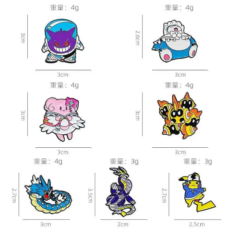 7pcs Pokemon Lapel Pins Set Pikachu Snorlax Gyarados Gengar Metal Alloy Backpack Badges Fashion Jewelry Gift for Halloween