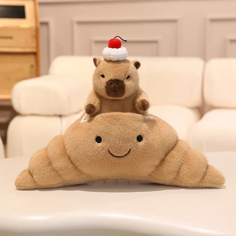 Capibala Pluches Croissant Cup cake Plush Toy Cute Dessert Break Capybara Stuffed Doll Funny Food Home Decor Kid Birthday Gift