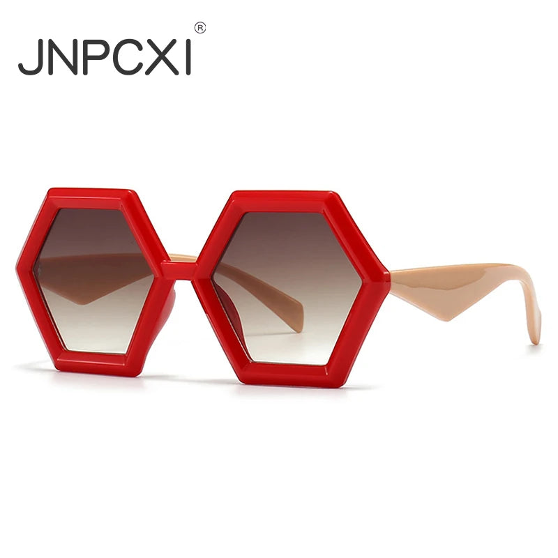 JNPCXI Retro Polygon Sunglasses Women Gradient Red Shades Fashion Men Double Color Trending Sun Glasses