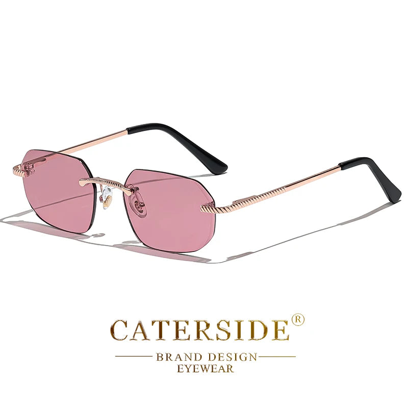 CATERSIDE New Retro Rimless Sunglasses Men's Polygon Luxury Brand Designer Sun Glasses Women Party Festival Eyewear Gift Case