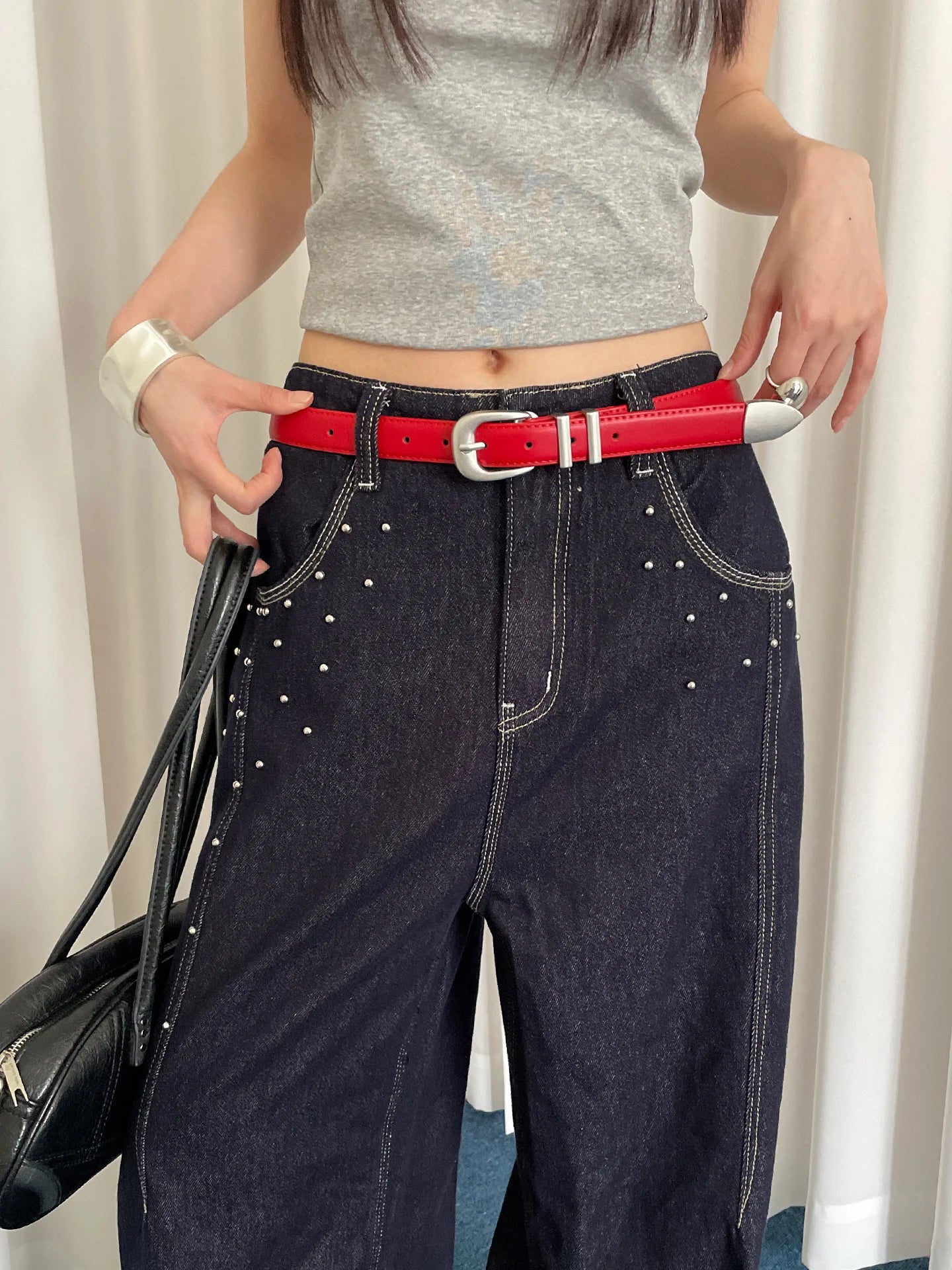Women's 2025 New Red Cowhide Leather Belt With A Sense Of Design Suitable For Jeans Fashionable And Versatile Belt To Trim The