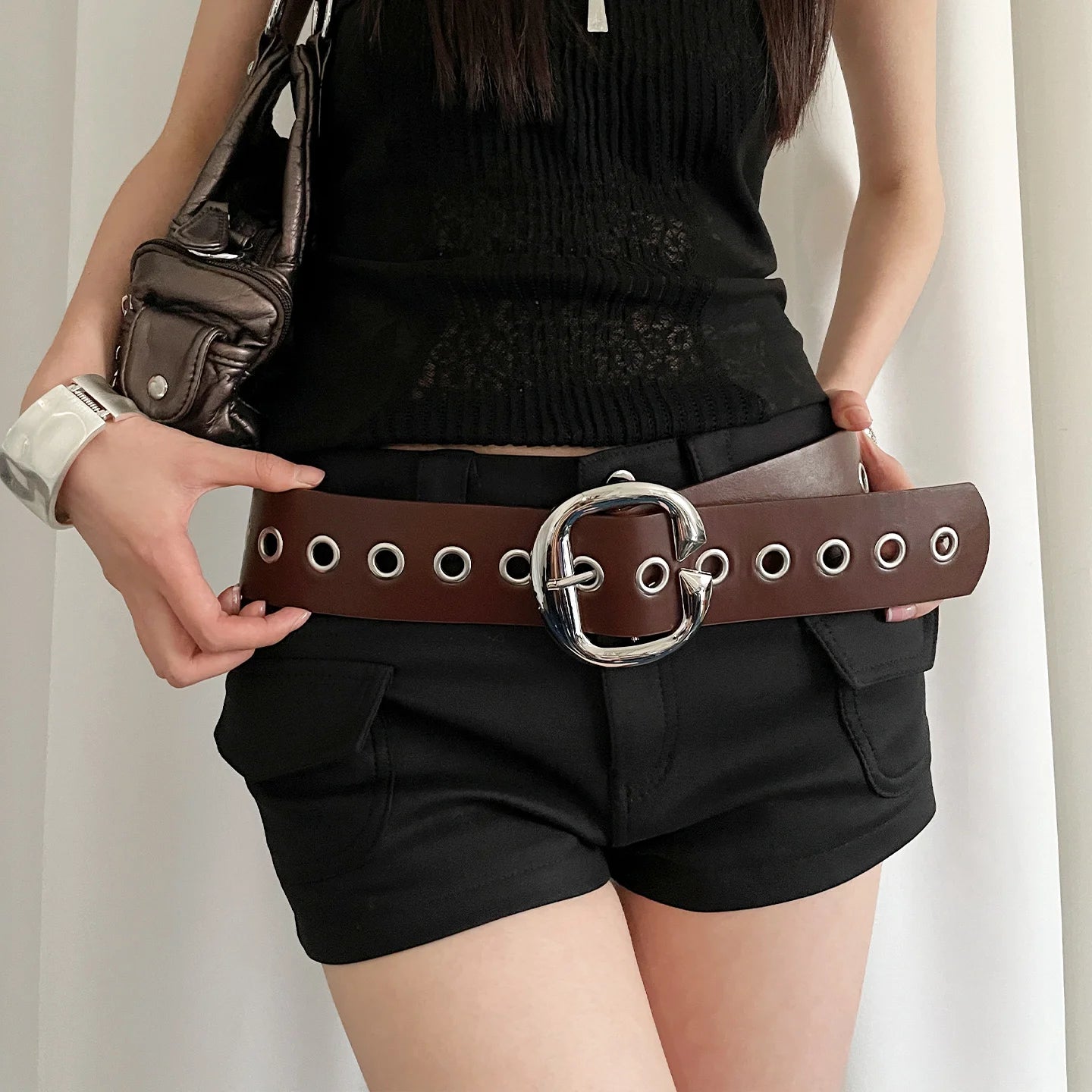 Punk Style Design Sense Black Wide Belt Female Minority Personality Advanced Sense With Skirt Jeans Belt Leather Belt