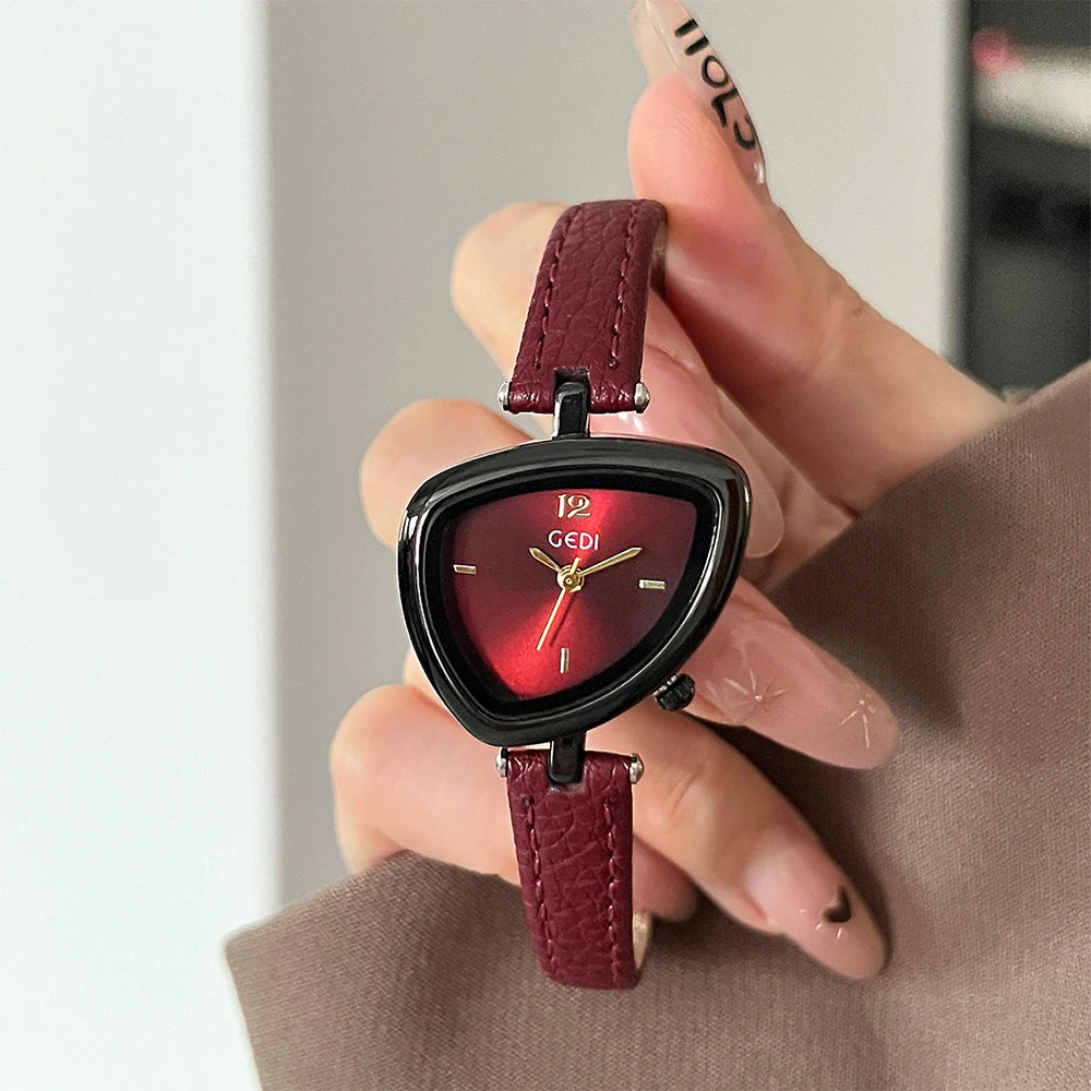 GEDI Quartz Ladies Watches Luxury Niche Small Vintage Watch Woman Leather Strap Wristwatches Fashion Casual Simple Watches Gifts