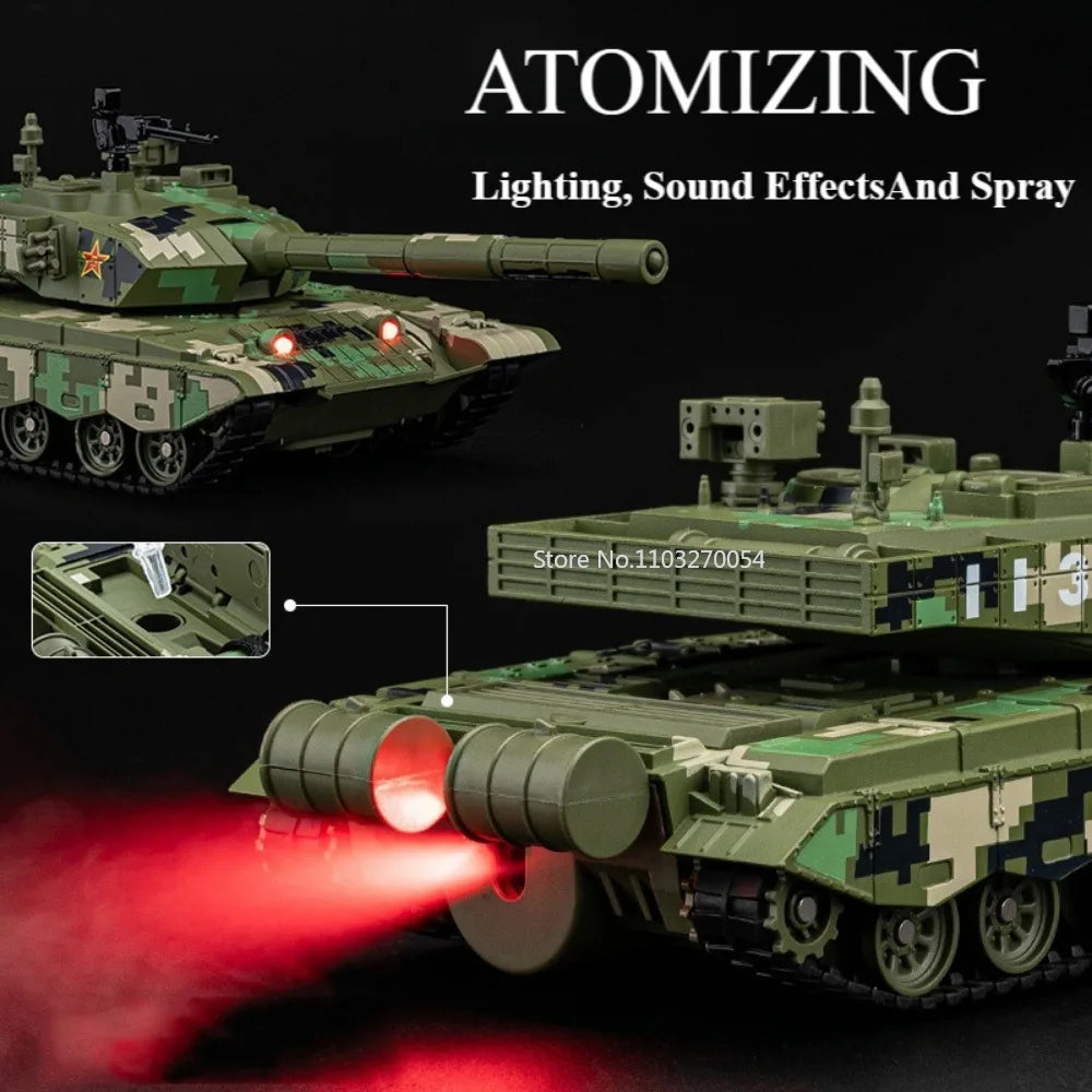 1/32 T99A Tank Model Spray Alloy Die-casting Toy Car with Rotatable Gun Barrel Press Ejection Vehicle Decoration Children's Gift