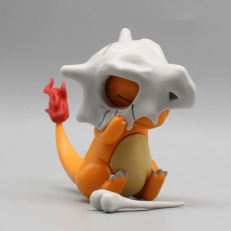 9cm Charmander Wear A Cubone Helmet Anime Figure Model Gk Statue Collection
