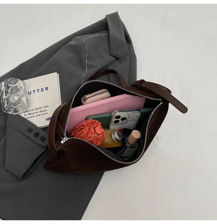 Women's Slouchy Vintage Frosted Suede Shoulder Underarm Bag Simple Tote Bag