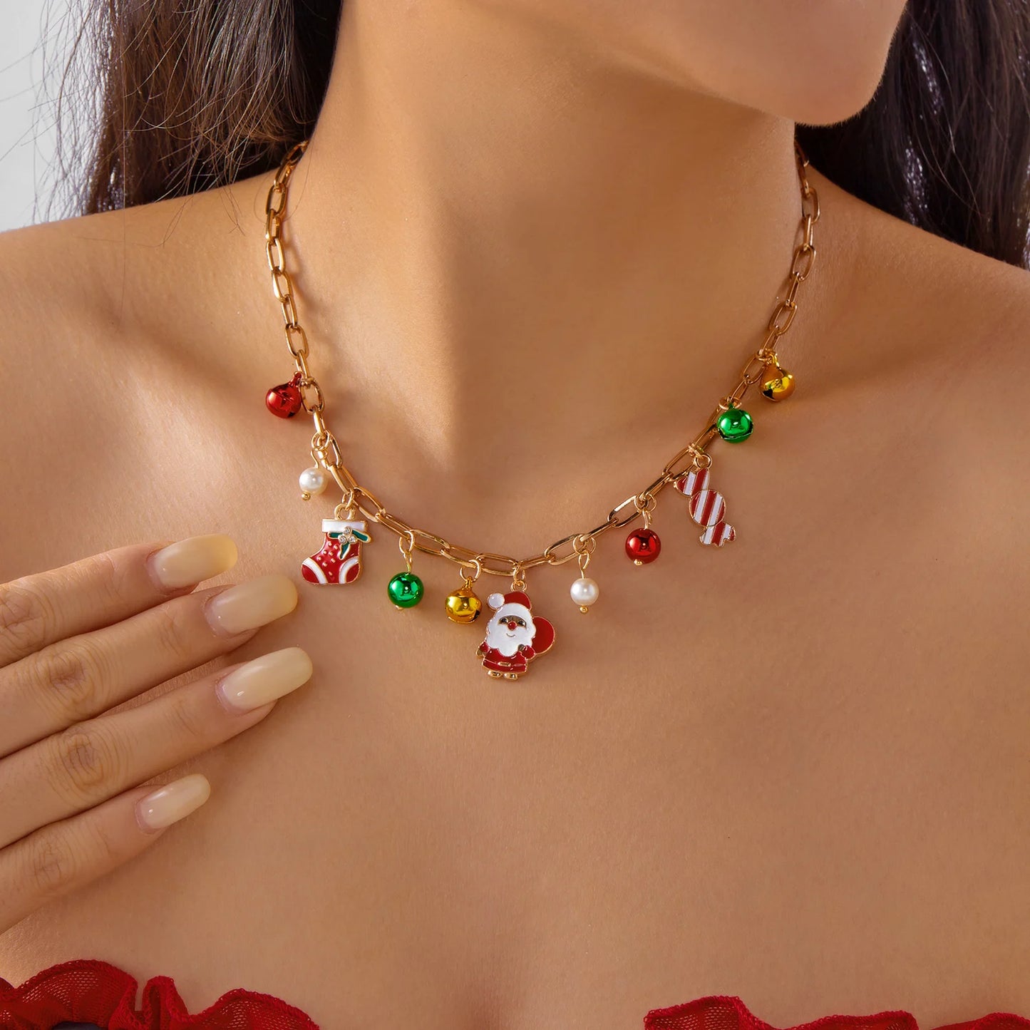 Fashion Santa Claus Snowman Christmas Tree Snowflake Pendant Necklace For Women Gold Color Metal Chain Choker Jewelry Xmas Gifts