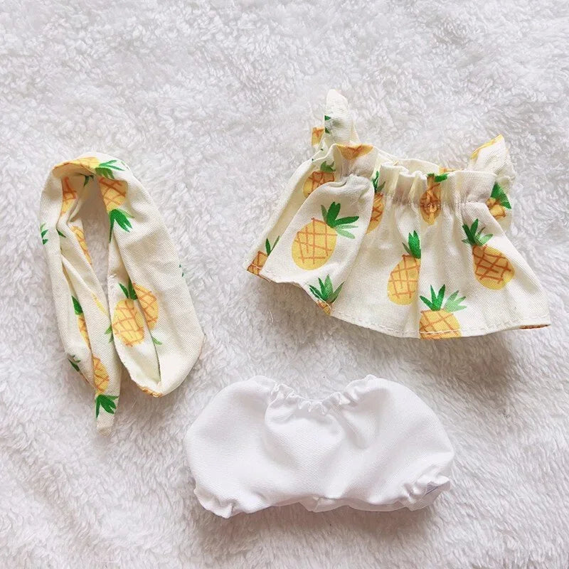 17cm Cute Mini Plush Doll's Clothes Outfit Accessories For Labubu Idol Dolls Cherry/Pineapple Three-piece Set Gift