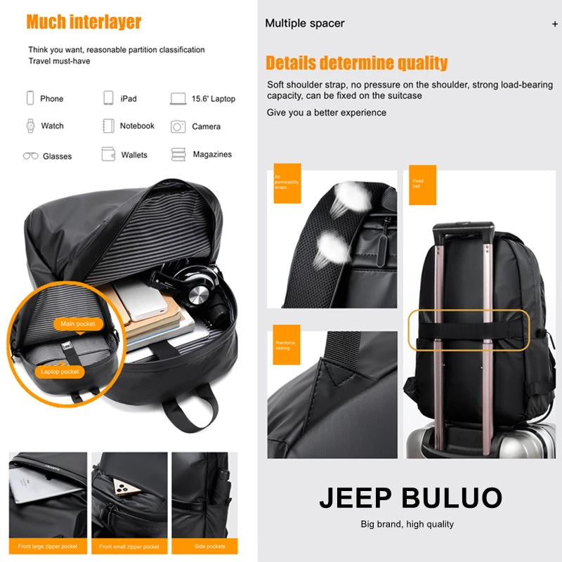 JEEP BULUO Men Ultralight Backpack Soft Backpack Laptop Waterproof Travel Bag