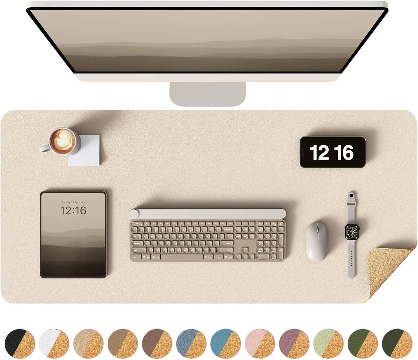 Eco Cork Desk Pad Protector,Leather Desk Mat,Double-Sided Desk Pad,Large Mouse Pad,Waterproof Desk Blotter for Office/Home