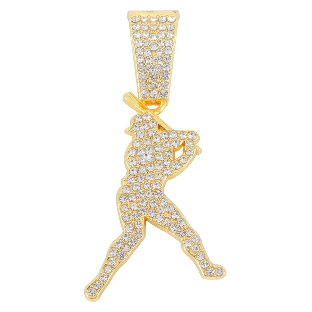 Hip Hop Baseball Pendant Fashion Sport Style Necklace with 13mm Cuban Chain Baseball Player Pendant Trendy Men's Party Jewelry